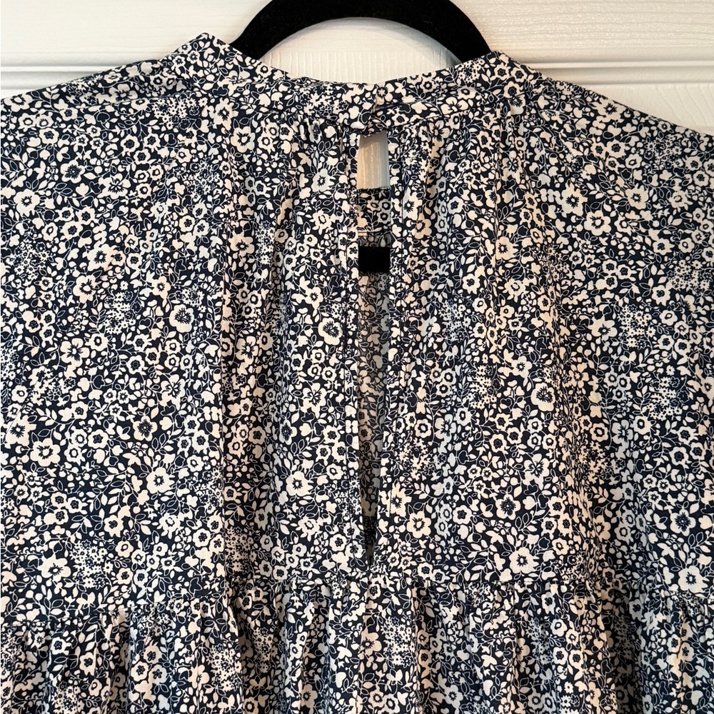 Everlane Shirred Mini Dress, Blue and White Floral Print - Picture 3 of 7